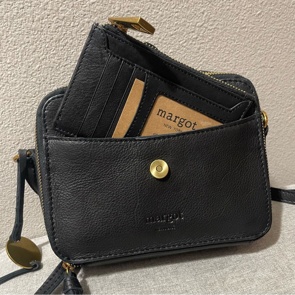 Margot Elena Genuine Leather Black Crossbody Bag - Picture 2 of 9